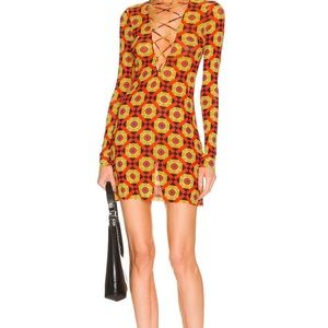 WeWoreWhat Geometric Patterned V Lace Up Dress